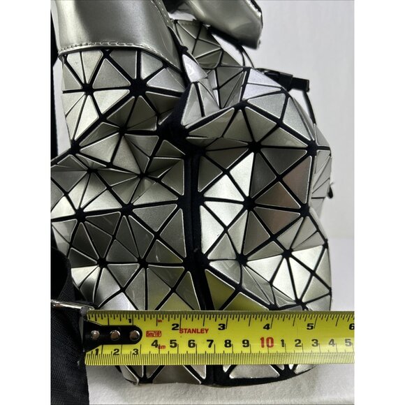 Sondra Roberts Squared Backpack Silver Metallic Geometric Pattern School Bag - Picture 5 of 8